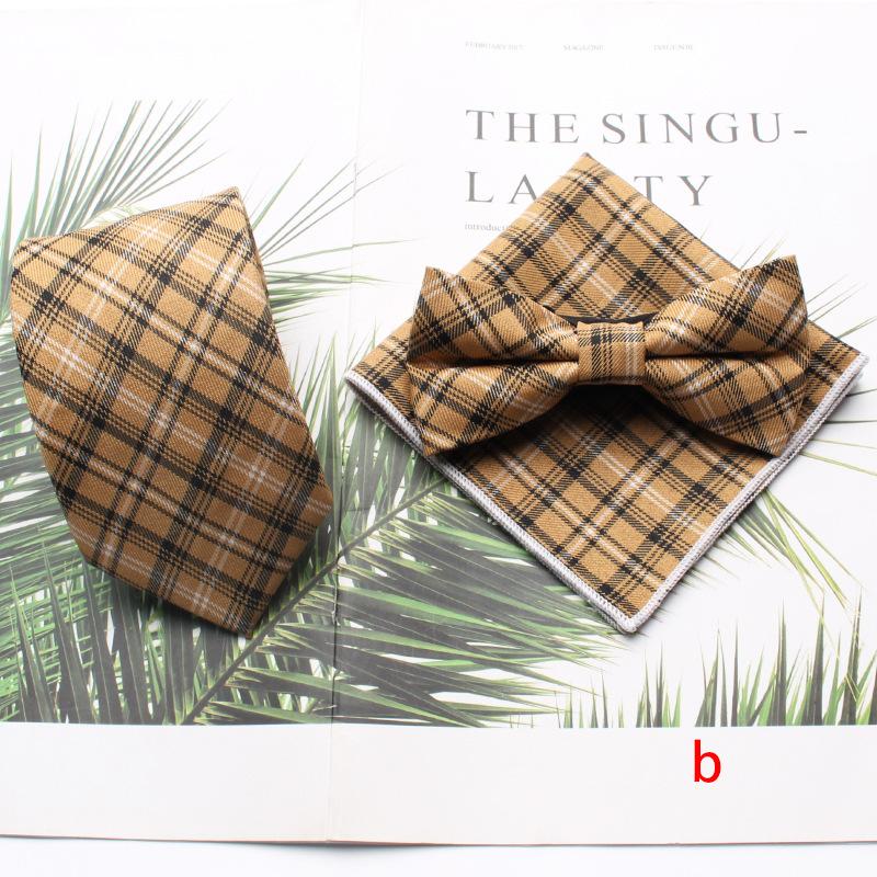 Polyester Cotton Business Dress Suit Tie Men'S Plaid Chest Towel Square Towel Banquet, Three-Piece Set