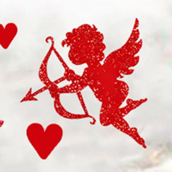 50 Stück Glitzer Amor-Form Ausgeschnittene Fensteraufkleber Valentinstag Rotes Herz Amor Fensteraufkleber für Hochzeit Feiertag Party Dekor