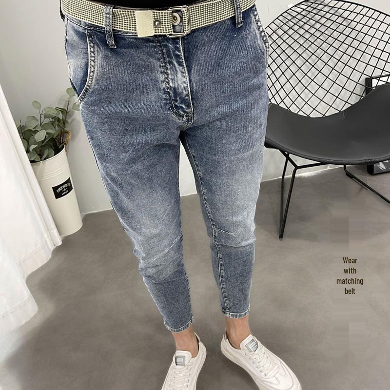 

Мужские джинсы слим фит класса люкс - Весенне-осенний корейский стиль, Универсальные эластичные микро гаремные брюки 34 [Recommended 155-165 jin]