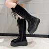 Women's Mid Calf Boots Padded Shoes Knee High Autumn Winter Sneakers Punk Style Military Casual Black Lucury Platform Woman
