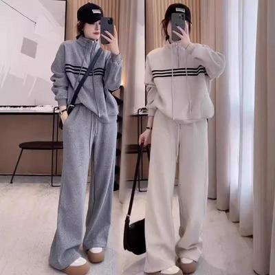 Spring Autumn Plus Size Women's Hoodie Set Loose Casual Slimming Sportswear Polyester Fiber Fashionable Plus Size Outfit
