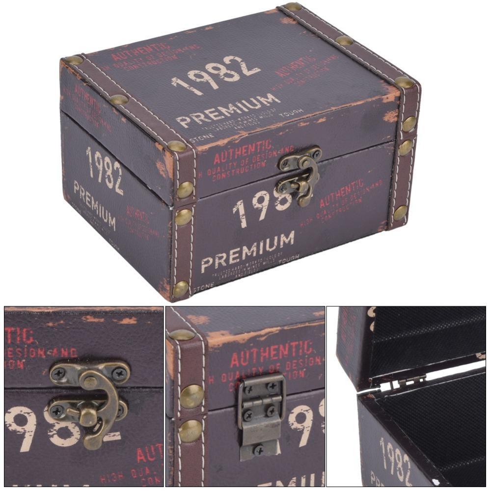 Desktop Size Wooden Storage Box Wood Decorative Storage Box Treasure Chest Box For Photo Prop