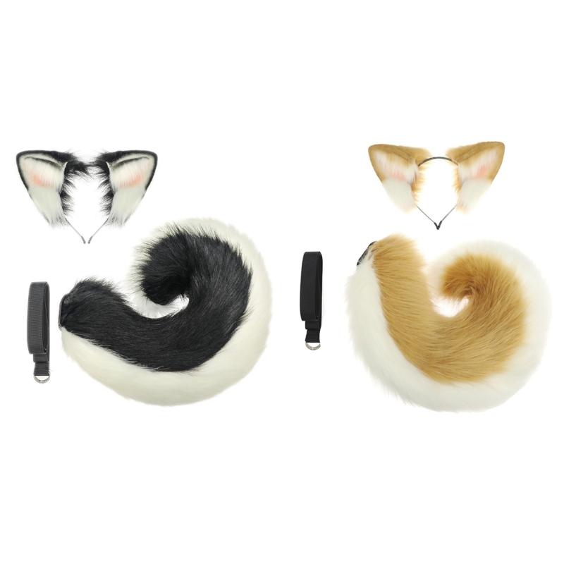 1/2 Stück Kunstpelz Tier-Schwanz Hundeschwanz Hundeohren Stirnband Halloween Cosplay Kostüm Hundeohren Haarband Hundeschwanz Hunde Kostüme