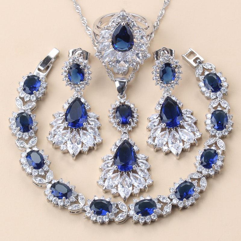 New   Big Necklace Jewelry Green Zircon Long Earrings Sets For Women Set Wedding Ring Bracelets Free Shipping