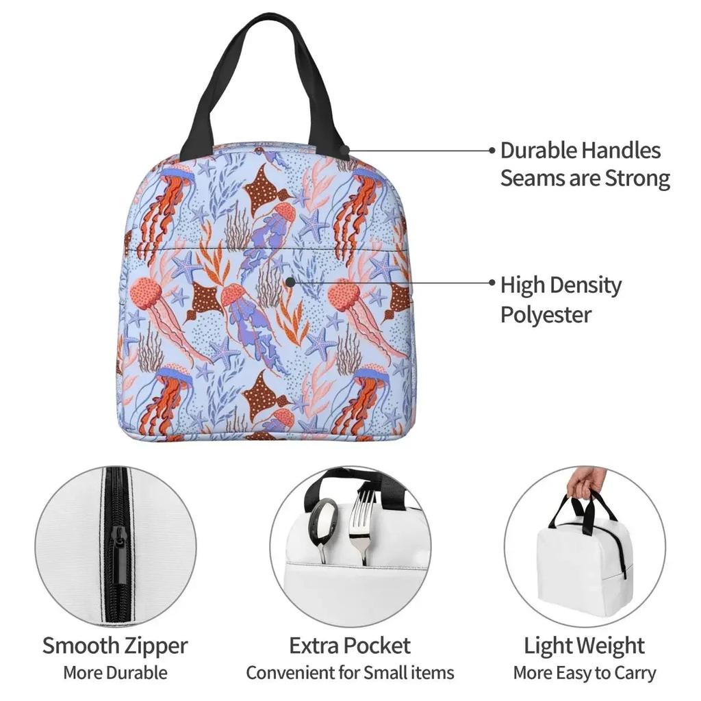 Jellyfish In The Ocean Pink Blue Insulated Lunch Bag for Kids School Cooler Thermal Food Box Tote Portable Lunch Boxes Container