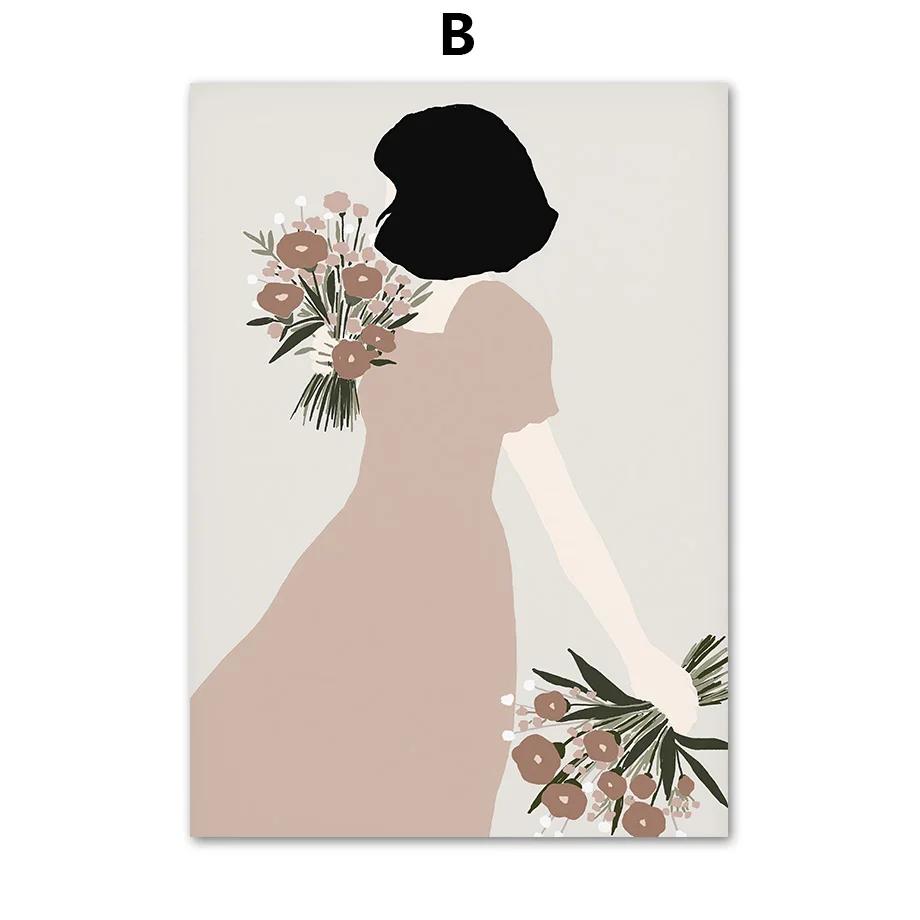 Flower Lady Bouquet Botanical Cactus Boho Posters and Prints Canvas Painting Nordic Wall Art Pictures for Living Room Decor