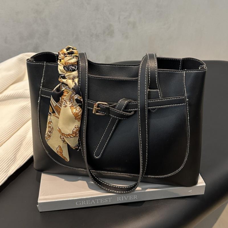 Retro Commuter Shoulder Bag  Simple Pu Leather Tote Bag Underarm Bag Female Versatile Large Capacity Handbag