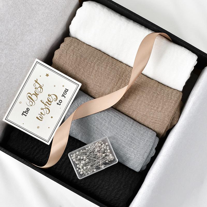Ramadan Modal Chiffon Baumwoll-Hijab-Schal-Set, muslimisches Kopftuch mit Box, gemischtes Hijab-Stirnband, Kopftuch, weibliches Foulard-Hijab-Geschenk