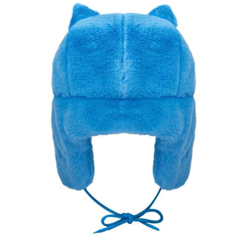 Y2K Autumn/Winter Outdoor Cartoon Design Embroidery Craft Ear Protection Windproof Blue Warm Ski Hat