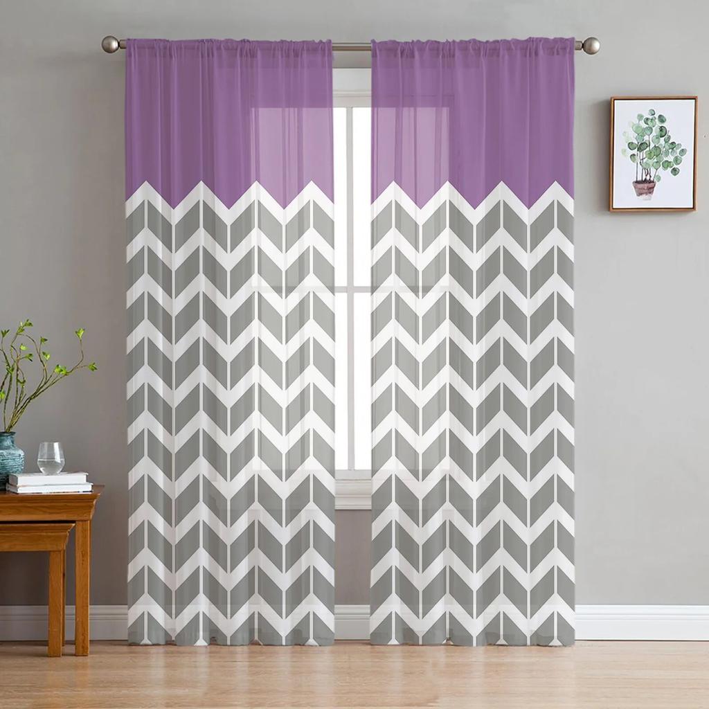 Geometric Yellow Gray Sheer Curtains For Living Room Bedroom Tulle Window Drapes For Kitchen Decoration