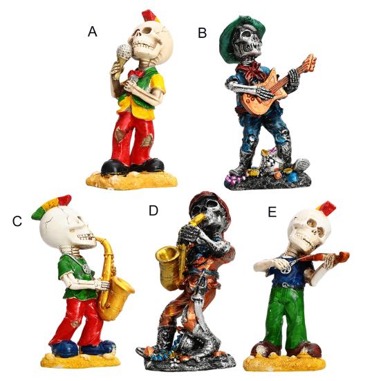 Rock Skeleton Figurine Skeleton Band Saxophonist Decoration Skeleton Guitarist Singer Statue Halloween Desktop Ornament for Mantel Shelf