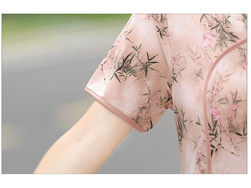 2025 Elegant Printed Short-Sleeved Qipao Dress for Middle-Aged and Elderly Women - Summer Wear
