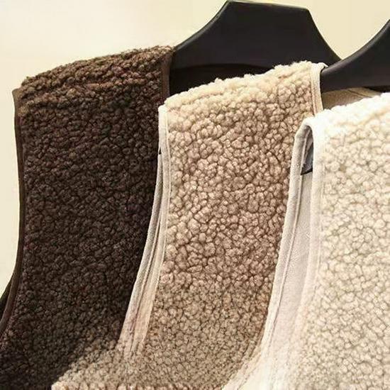 Chaleco de lana de cordero con cremallera para mujer, otoño/invierno, con pelo grueso