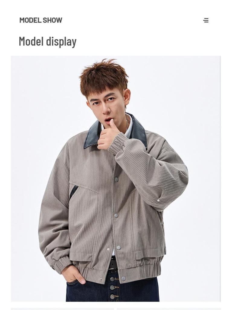 ACU Menswear | Men's Color Block Corduroy Lapel Jacket - 2026 Autumn/Winter High-End Casual Patchwork