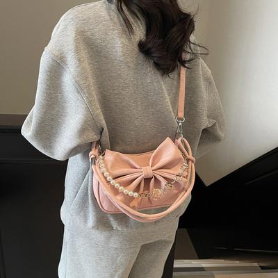 Draagbare high-end messenger bag dames zomer nieuwe mode veelzijdige geplooide strik kettingtas