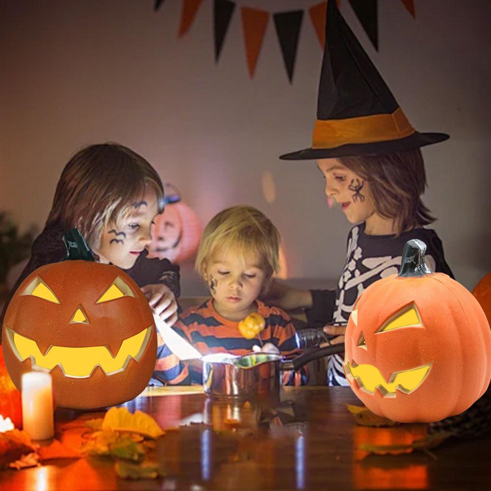 Halloween LED Kürbislaterne Dekoration Kürbislampe Kunststoff Kürbislichter Beleuchteter Kürbis für Halloween Innen-/Außendekorationen