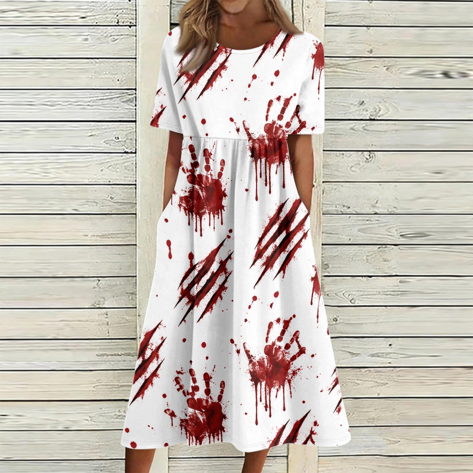 Women s Halloween Printed Casual Dress - Round Neck with Pockets, Relaxed Fit for Women XXL
