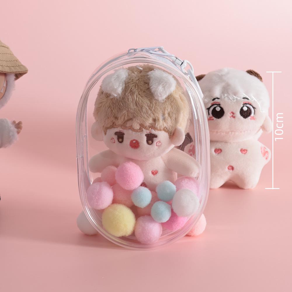 10cm Doll Stroller & Storage Bag, Transparent PVC & Cotton Display, Dustproof Hanging Bag
