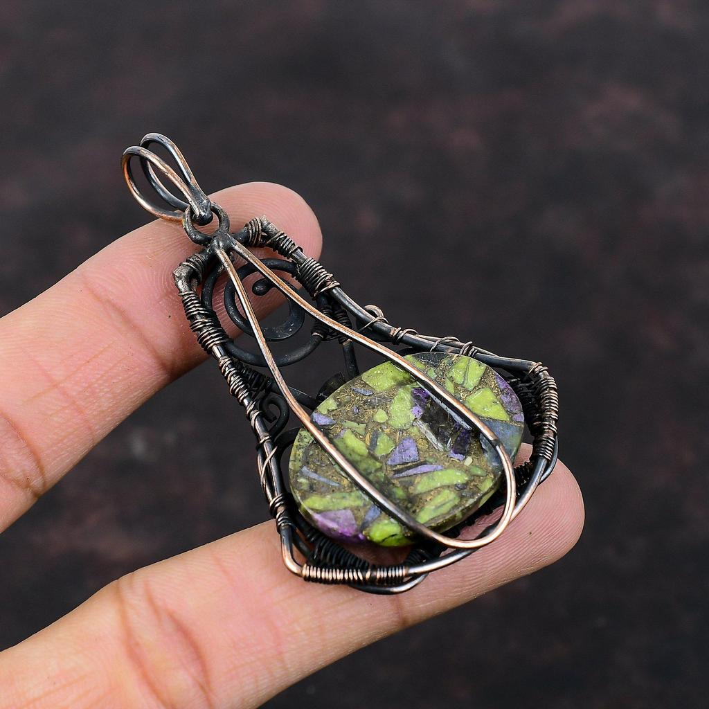 Pandantiv Stichtit Cupru Pandantiv Înfășurat în Sârmă de Cupru Bijuterii Handmade din Cupru Pandantiv cu Piatră Prețioasă Autentică Cadou pentru Aniversare Bijuterii cu Stichtit
