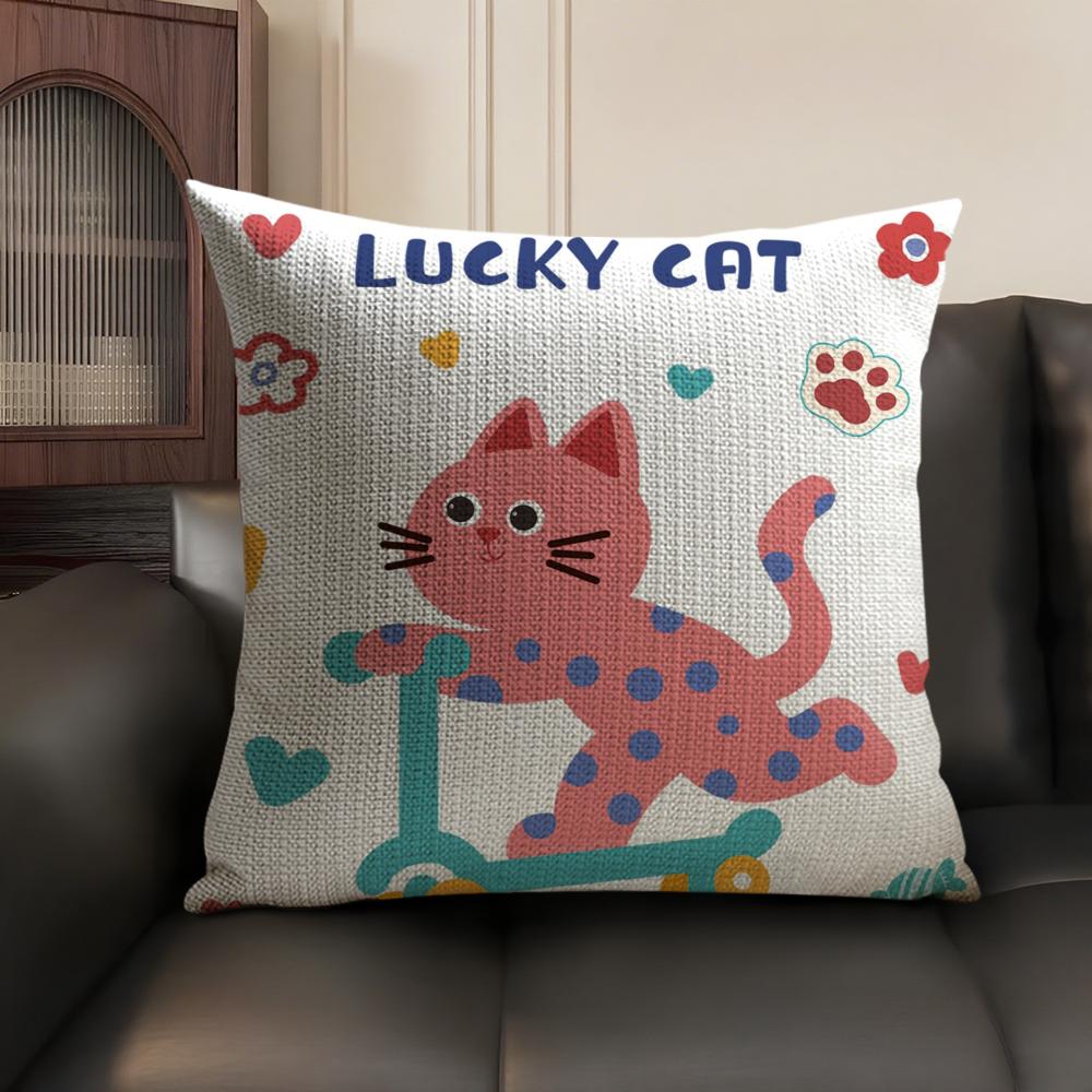 Cute and Free Cats and Dogs Cushion Cover Natural Linen Organic Fabric DoubleSided Printing Sofa Home Decor Breathable