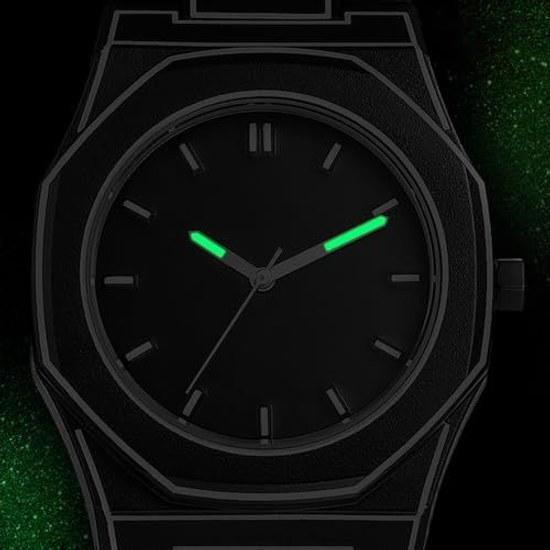 Manga-style mens wristwatch octagonal luminous quartz type 3ATM waterproof analog display removable strap reinforced glass comic-style markings watch