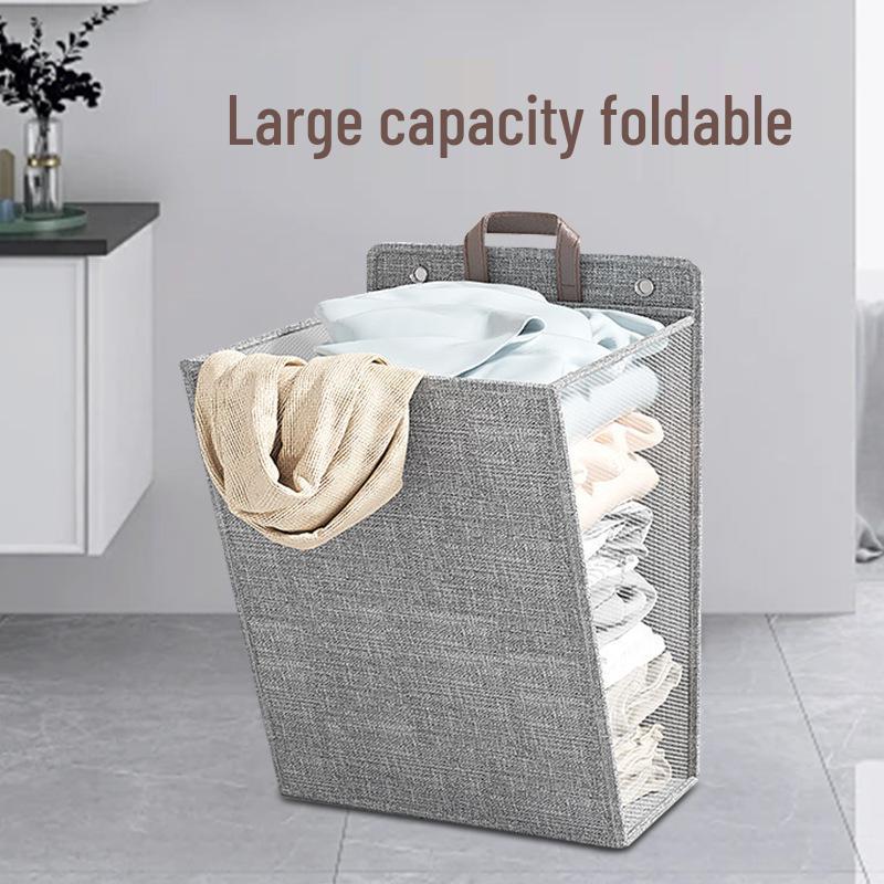 Foldable Wall-Mounted Waterproof Cotton Linen Laundry Basket Hamper for Bathroom Storage
