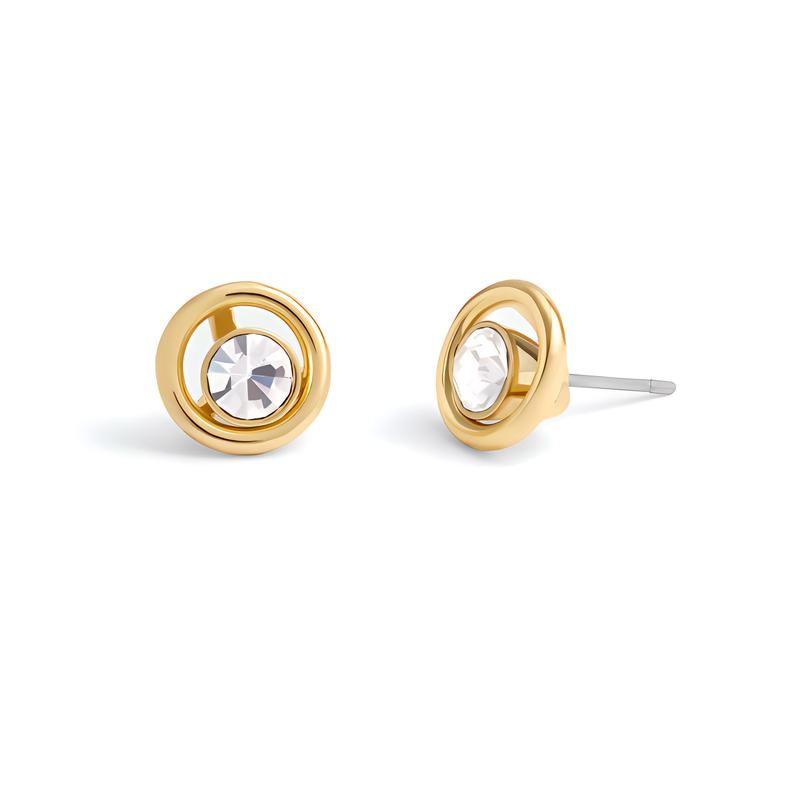 COACH Round design brass glass cubic zirconia earrings women s gold