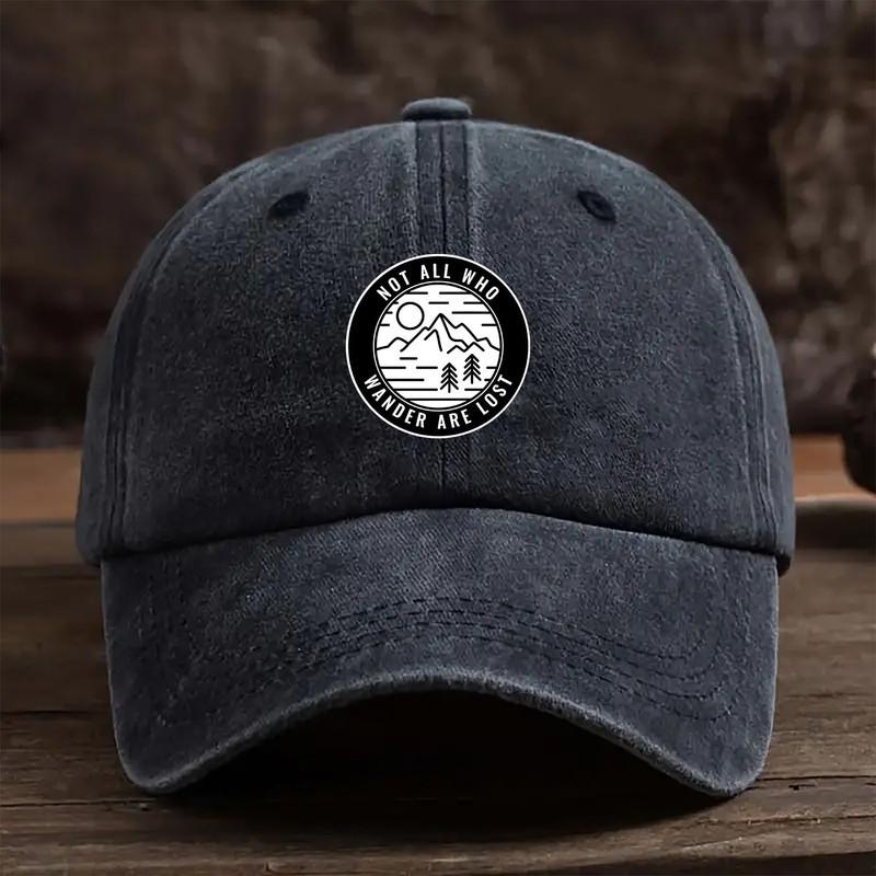 Vintage washed baseball cap with simple printed design, versatile for men and women, outdoor whiteboard fishing cap