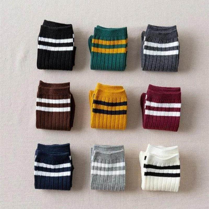 Retro Striped Sports Women Socks Japanese Fashion High School Girls Socks Casual Fashion Harajuku Streetwear Knitting Long Socks