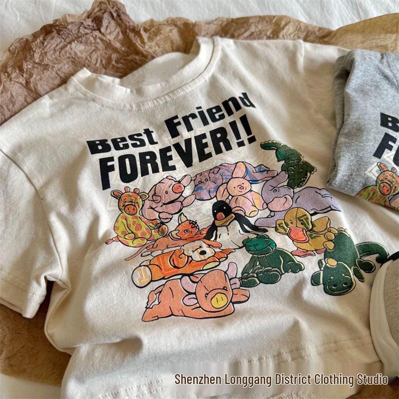 

Популярная летняя детская футболка с мультяшным принтом - 100% хлопок, короткий рукав, дышащая, унисекс для мальчиков и девочек, доступна в размерах для младенцев и малышей 100cm