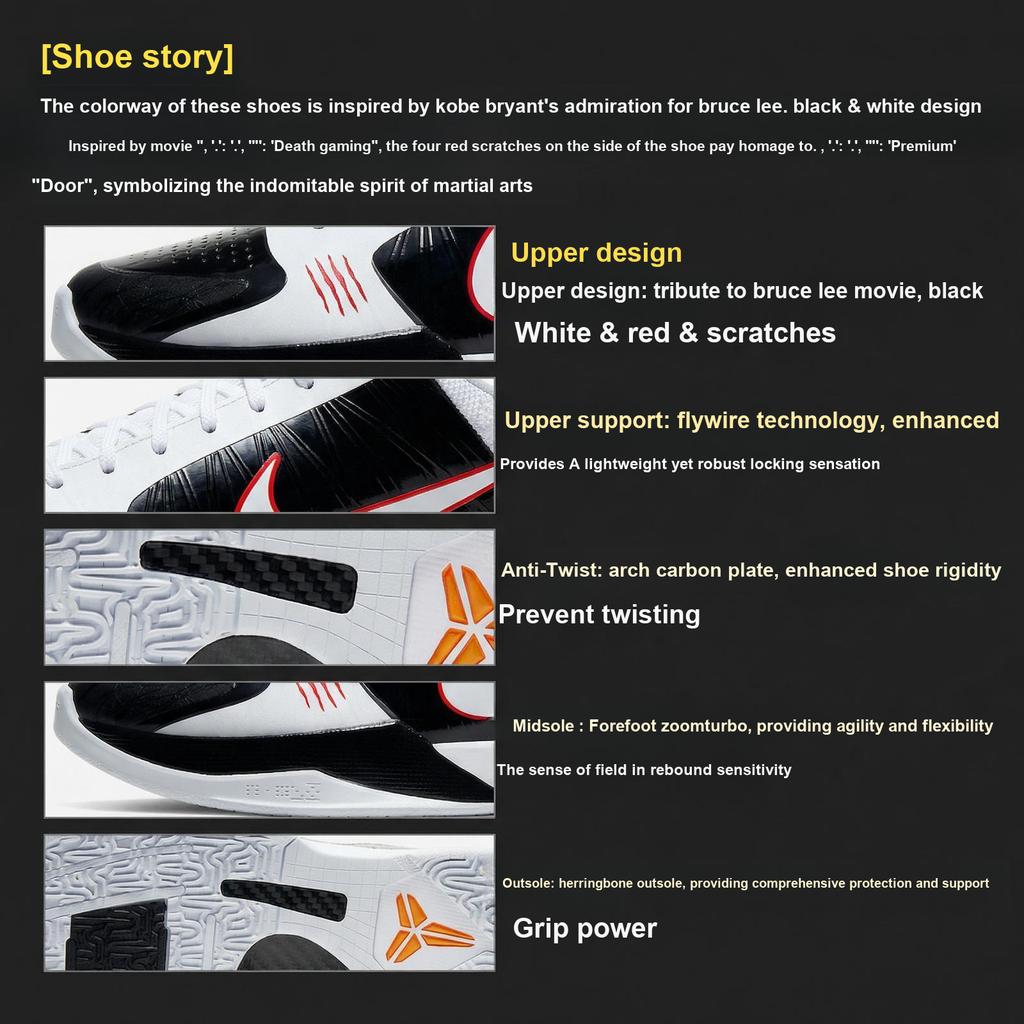 Nike Zoom Kobe 5 Protro Alternate Bruce Lee Unisex Sneakers White Black Comet-Red CD4991-101