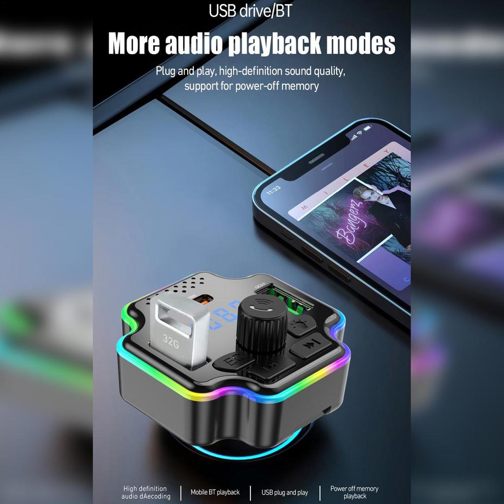 FM Transmitter Radio Wireless Charger Transmitter Wireless Music Adapter For Vehicle Automotive Truck SUV Commuting RV Driving