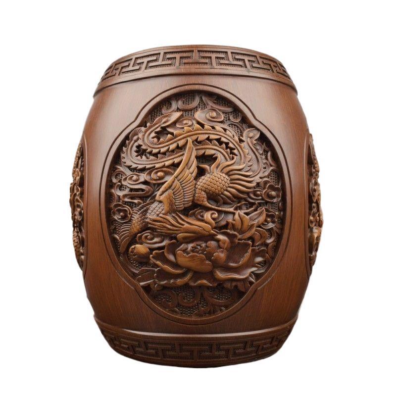 Dragon & Phoenix Auspicious Drum Stool: Handcrafted Chinese Ornament for Living Room, Office Gift, or Home Housewarming