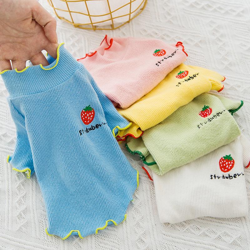 Cute Strawberry Bottoming Shirt Spring and Summer Thin Lace Breathable Puppy Solid Color Sweater Kitten