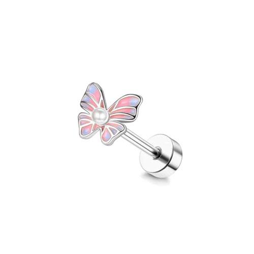 Drperfect Cartilage Earring Stainless Steel Helix Opal CZ Stud Earrings for Women Butterfly Flat Back Cartilage Piercing Jewelry