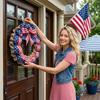 40cm Independence Day Wreath Decoration with Star and Stripe Pattern Ribbon and Burlap Base for Seasonal Home and Door Display