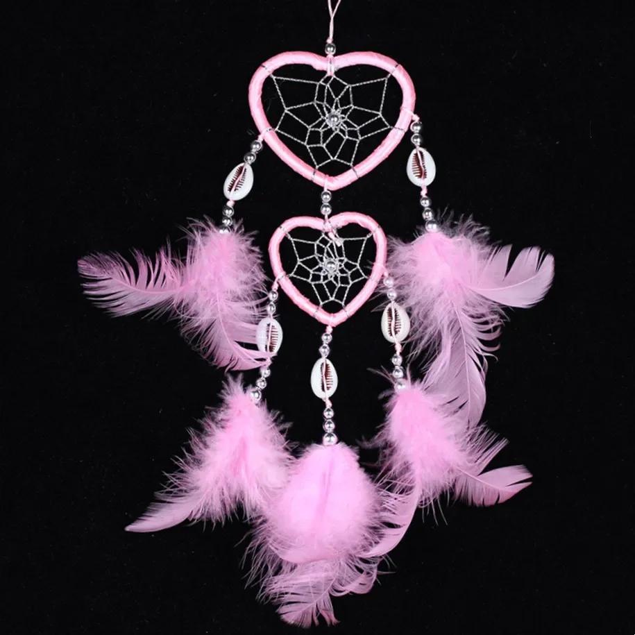 

Hollow Out Love Heart Dream Catcher Wind Chimes Hanging Art Gifts Feathers Wrapped Girl Heart Room Dreamcatcher Home Decor розовый
