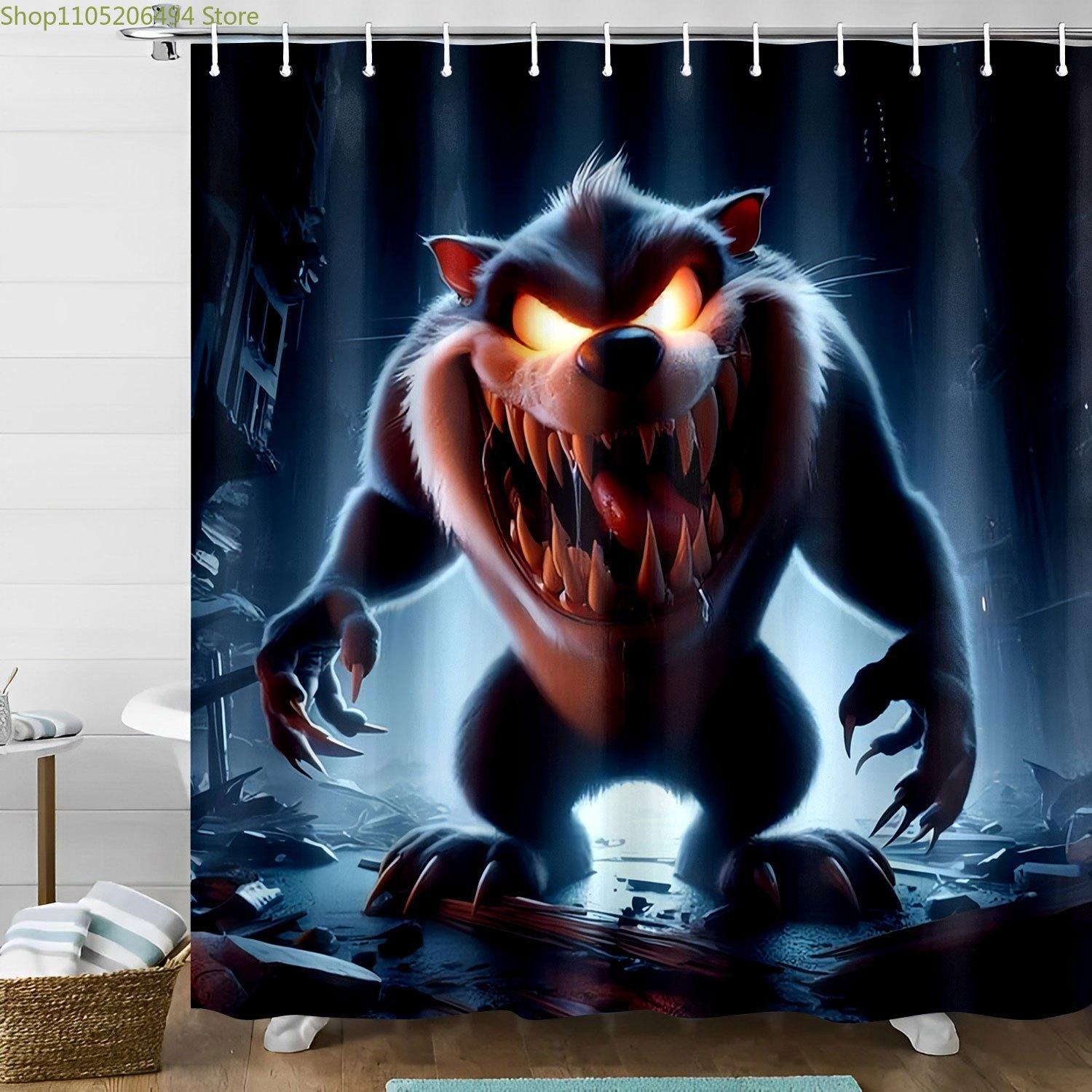 1pc WB Shower Curtain Tasmanian Devil Shower Curtain, Printed Pattern Bathroom Set, Bathroom Decorative Shower Curtain with Ho 90x180cm