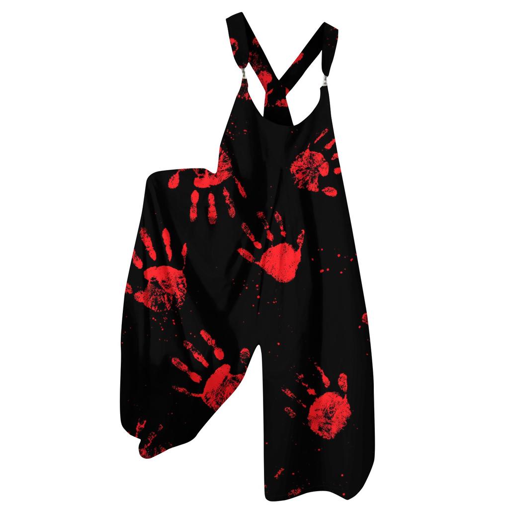 Women's Summer Overalls Floral Print Vintage Jumpsuit (Non-Adjustable Straps)