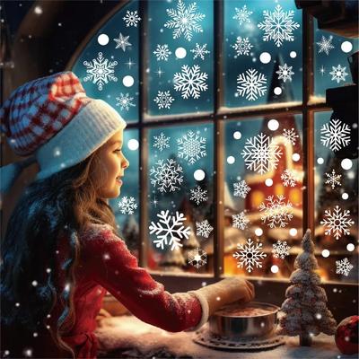 Snowflake Window Sticker Christmas Decoration Winter Door Window Background Decoration White Snowflake Electrostatic Sticker