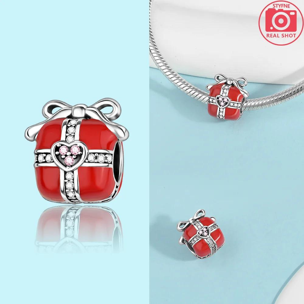 Charms Original Christmas Tree Snowman Red Gift Snowflake Beads Fit Bracelet Copper Jewelry Women Diy Necklace