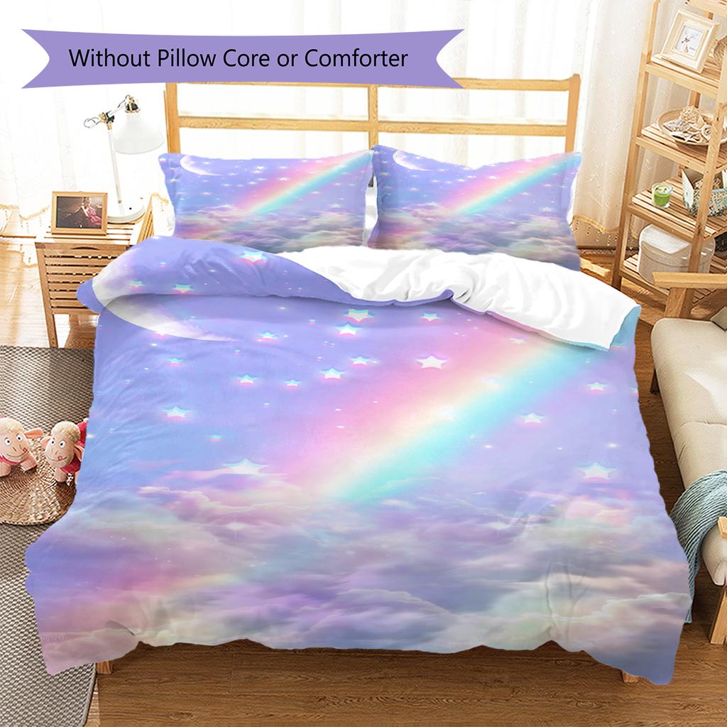 Galaxy Moon Pattern Bedding Quilt Set Quilt Cover Pillowcase Home Decoration Gift (1 * Duvet Cover + 2 * Pillowcase, Without Core)