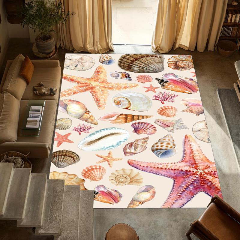 

Ocean Shell Carpet Mat Rug Home Decoration Children Room Floor Rug Seashell Pattern Starfish Design Play Area Rug Bedroom 40x60cm