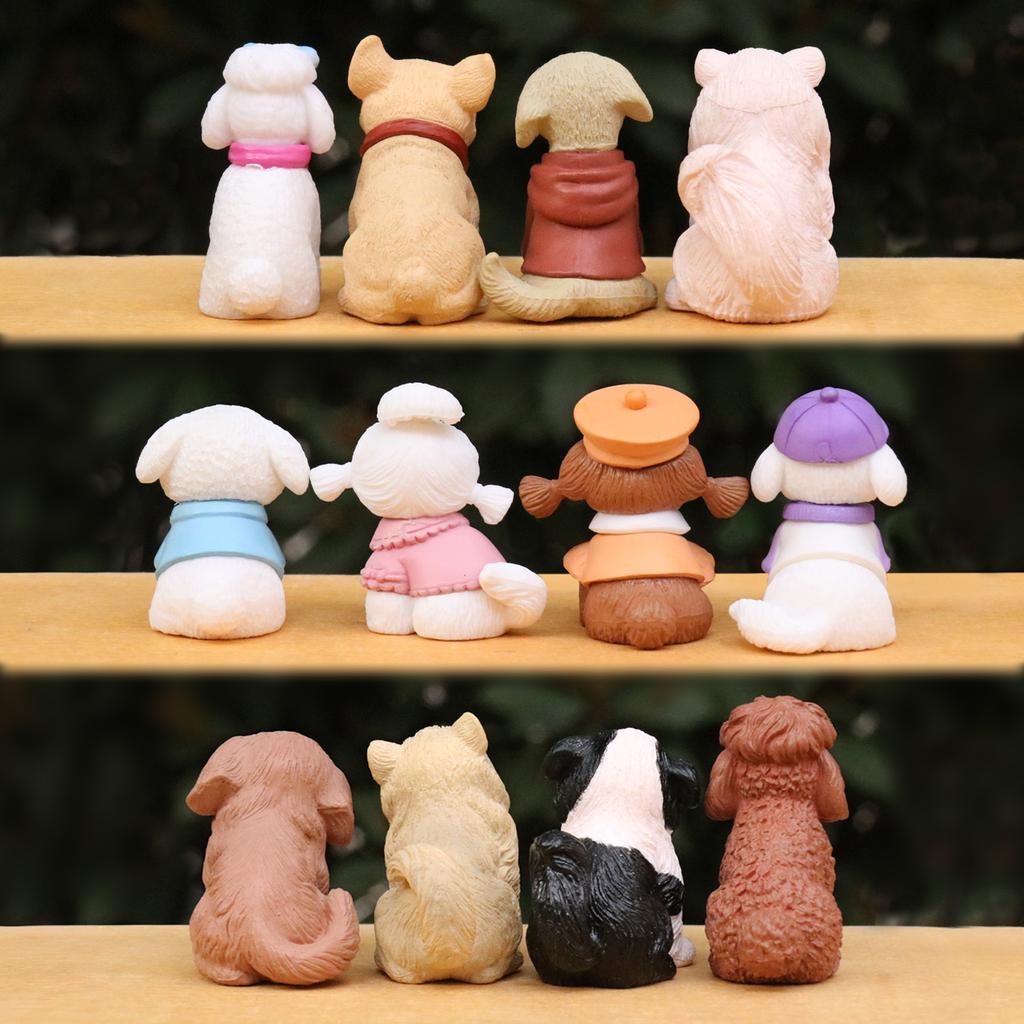 12pcs Adorable Simulation Dog Puppy Animal Decoration Resin Craft Miniature Figure designed for Bonsai Microlandscape Fairy Garden Decor