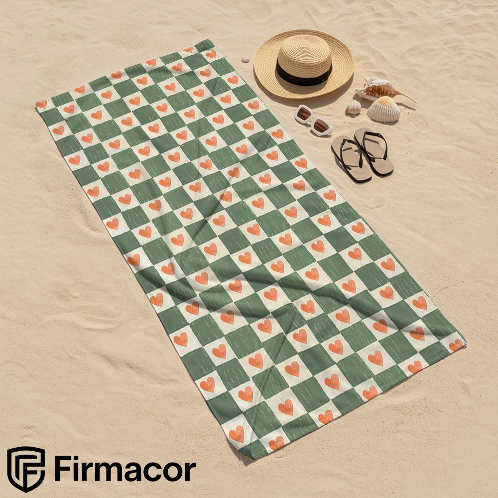 Green Gingham Red Heart Cartoon Anime Beach Towel Microfiber Quick Dry Super Absorbent Soft Bath Towel for Kids Adults Travel