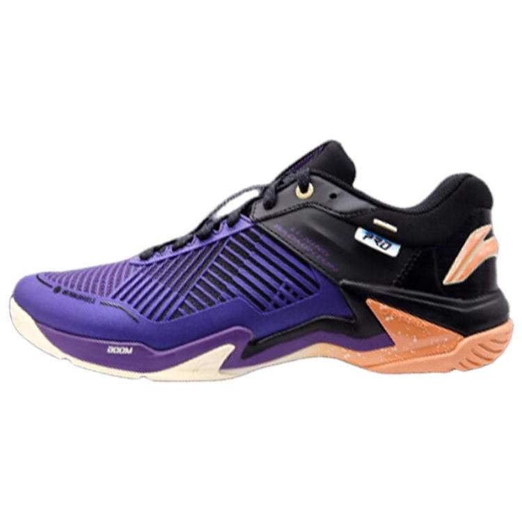 New LiNing Pro Cushioned Slip Resistant Abrasion Resistant Low Top Badminton Shoes Unisex Purple Black AYAT009-2
