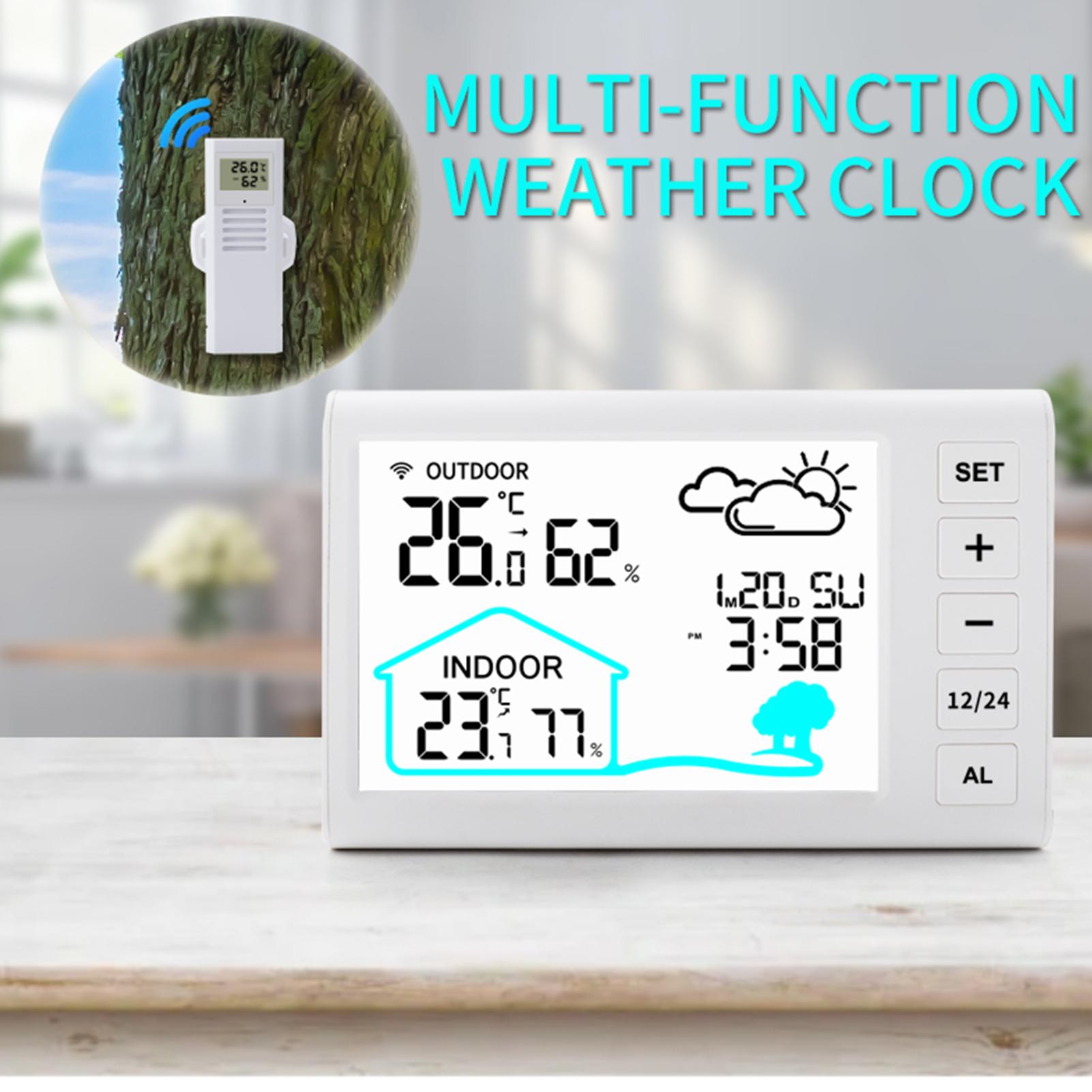 

Wireless Digital Clock with Color LCD, Indoor Outdoor Temperature Humidity Monitor, Battery
