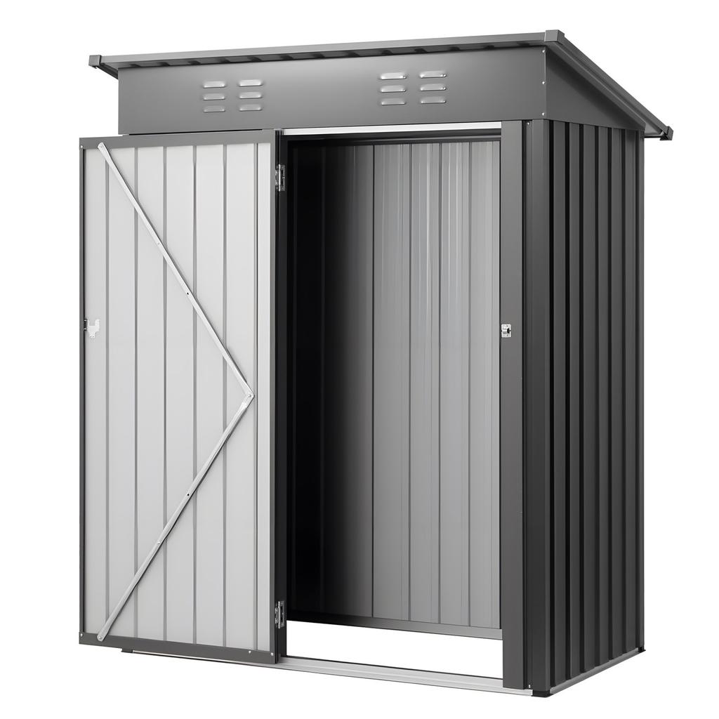 1533 X 876 X 1815 Mm Metal Garden Shed, Storage Building with Lockable Door & 2 Louver Vents, Sloped Roof Metal Outdoor Storage Shed, Tool Sheds