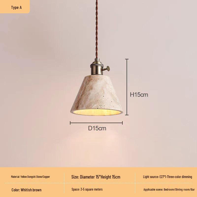 Japanese Wabi-Sabi Yellow Travertine Pendant Light, Retro Mid-Century Style for Bedroom, Homestay, or Restaurant.