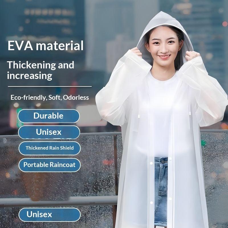 EVA Reusable Long Rain Poncho - Thick Adult Raincoat for Outdoor Hiking, Travel, Cycling and Camping
